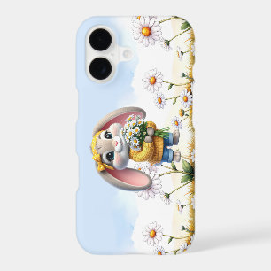 Rabbit pink ears white daisies
