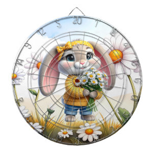 Rabbit pink ears white daisies dartboard
