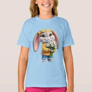 Rabbit pink ears white daisies T-Shirt