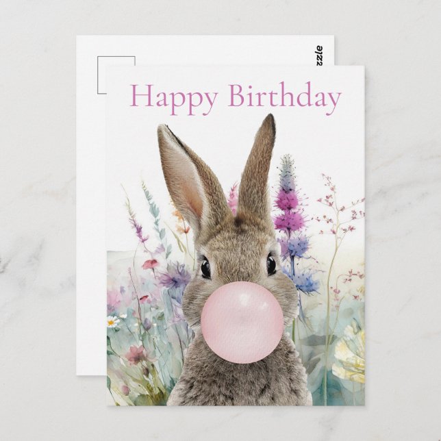 Rabbit pink gum Happy birthday Postcard (Front/Back)