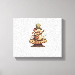 Rabbit Playing Banjo On Mushroom Bunny Cottagecore Canvas Print