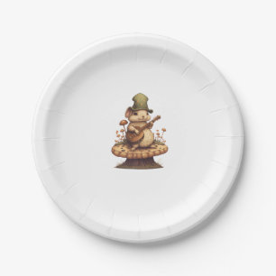Rabbit Playing Banjo On Mushroom Bunny Cottagecore Paper Plate
