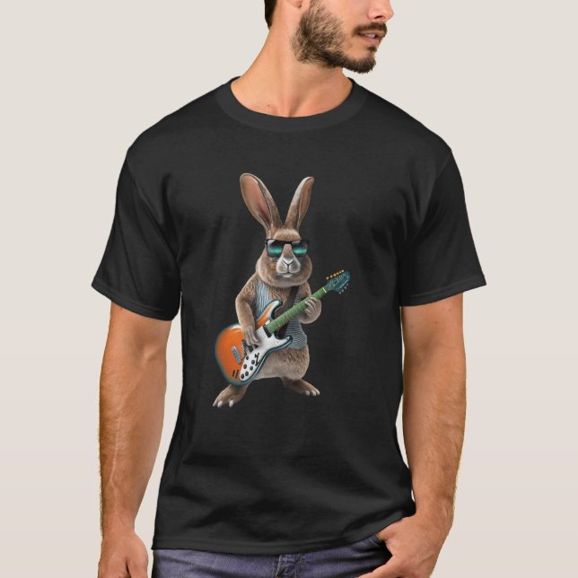 Rabbit Playing Electric Guitar - Animal Rabbit Lov T-Shirt (Front)
