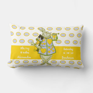 Rabbit Polka Dot Grey Teal Blue Baby Stats  Lumbar Cushion