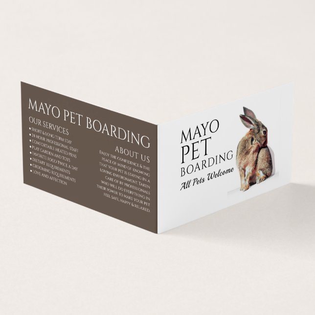 Rabbit Portrait, Pet Boarding Detailed Business Card (Outside)