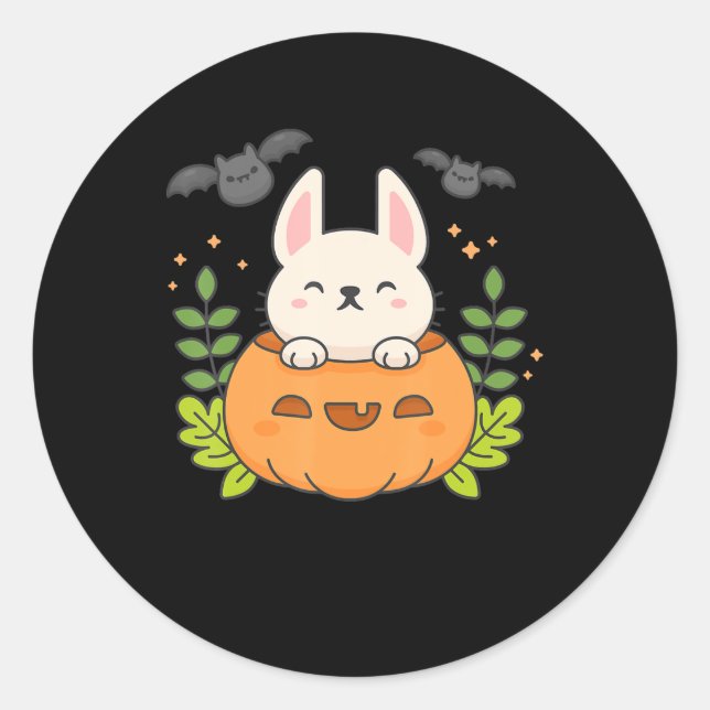 Rabbit Pumpkin Bats Japanese Halloween Classic Round Sticker (Front)