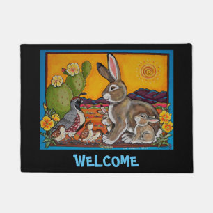 Rabbit Quail Welcome Door Mat Southwestern Cactus
