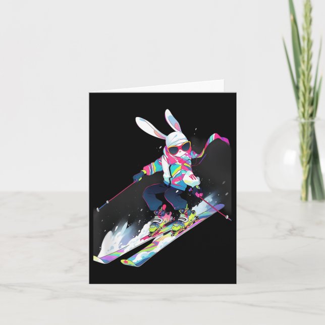 Rabbit Rabbit Skiing Skier Ski Winter Snow  Card (Front)