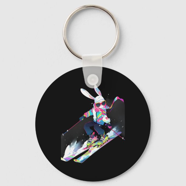 Rabbit Rabbit Skiing Skier Ski Winter Snow  Key Ring (Front)