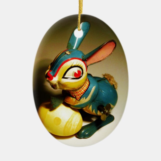 rabbit rabbits toy and easter yellow egg ceramic tree decoration (Front)
