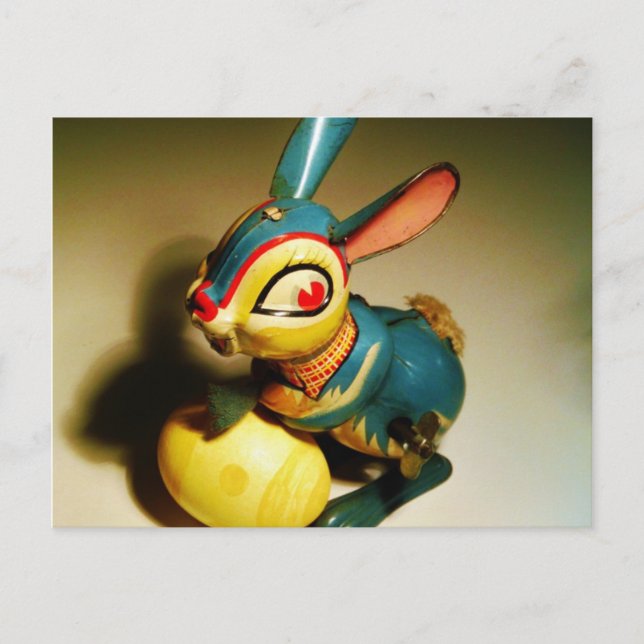 rabbit rabbits toy and easter yellow egg holiday postcard (Front)