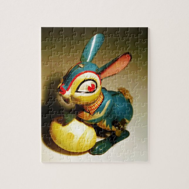 rabbit rabbits toy and easter yellow egg jigsaw puzzle (Vertical)