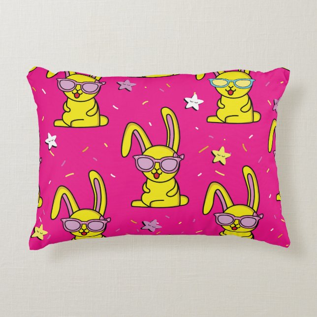 Rabbit Rave: Kids' Pattern Delight Decorative Cushion (Front)