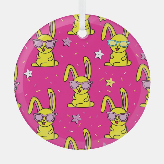 Rabbit Rave: Kids' Pattern Delight Glass Tree Decoration (Front)