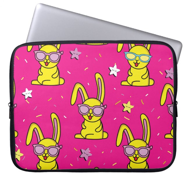 Rabbit Rave: Kids' Pattern Delight Laptop Sleeve (Front)
