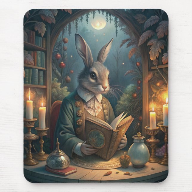 Rabbit Reading Mouse Mat (Front)