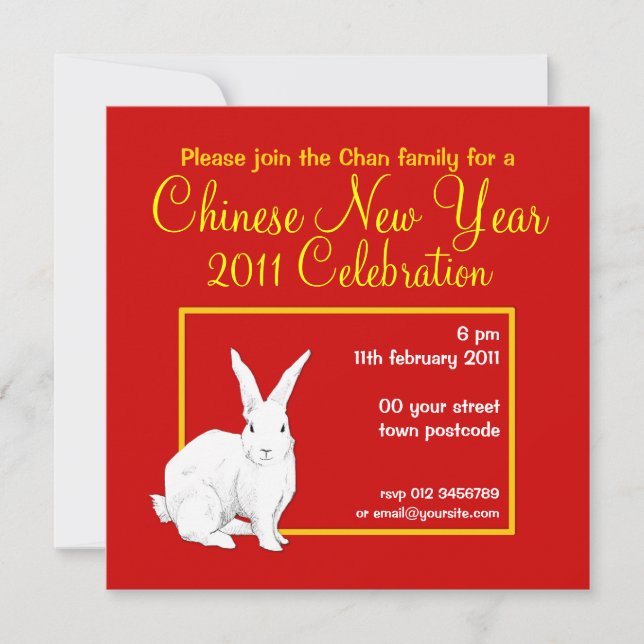 Rabbit red Chinese New Year Invitation (Front)