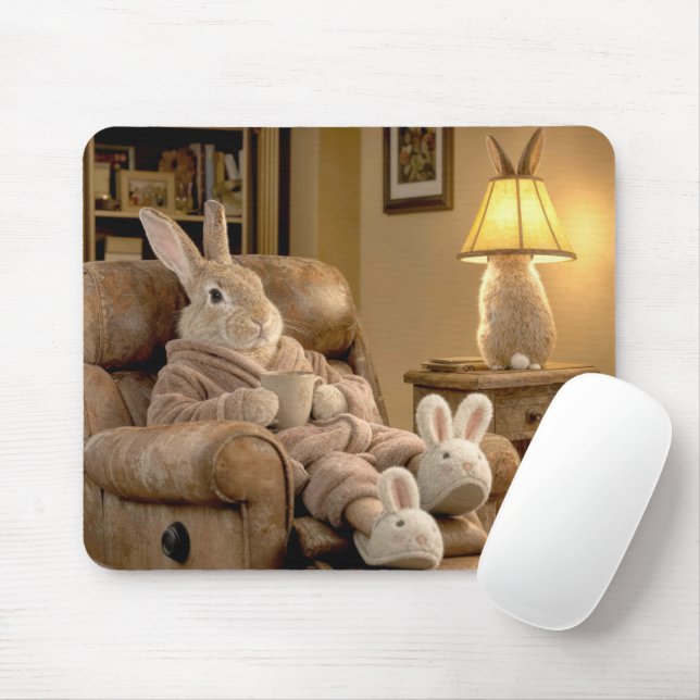 Rabbit Relaxing in an Armchair Mouse Mat (With Mouse)