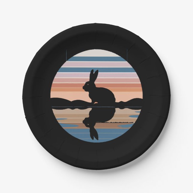 Rabbit Retro Sunset Paper Plate (Front)
