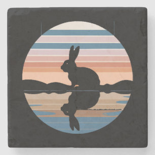 Rabbit Retro Sunset Stone Coaster