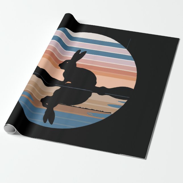 Rabbit Retro Sunset Wrapping Paper (Unrolled)