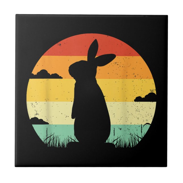 Rabbit Retro Vintage 80s Style Bunny Lover Tile (Front)