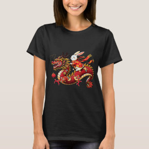 Rabbit Ride Chinese Dragon Funny Mens Womens Happy T-Shirt