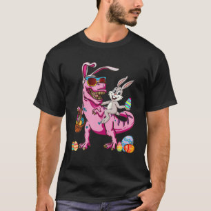 Rabbit Riding Dinosaur T Rex Easter Egg Boys Girls T-Shirt
