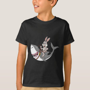 Rabbit Riding Shark Easter Fun Boys Girls Kids T-Shirt