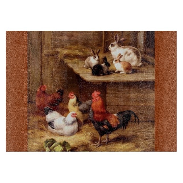Rabbit Rooster Bunnies Farm Animals Pets Cutting Board (Front)