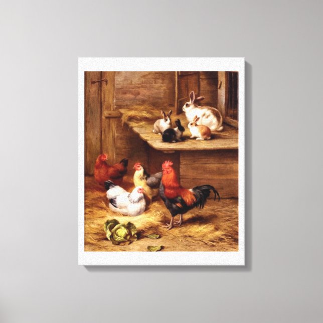 Rabbit Rooster Farm animals painting Canvas Print (Front)