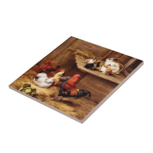 Rabbit Rooster hens Bunnies pet farm animals Tile