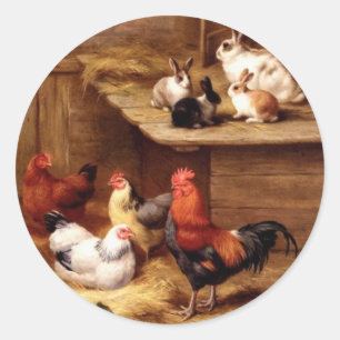 Rabbit rooster hens farm animals bunnies classic round sticker