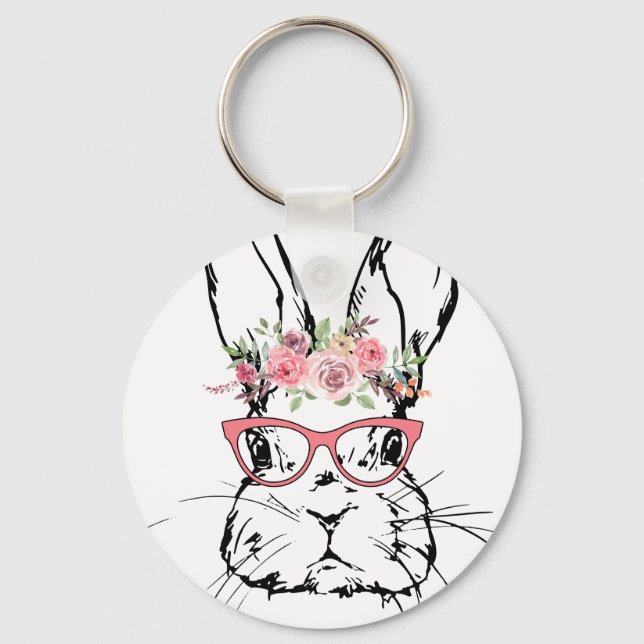 rabbit rose, retro, vintage key ring (Front)