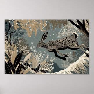 Rabbit runs through forest of plants poster
