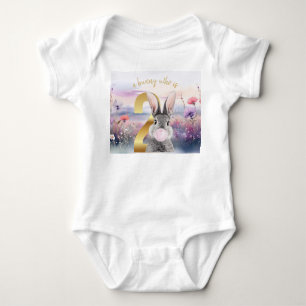 Rabbit Second Birthday blowing pink bubble gum Baby Bodysuit