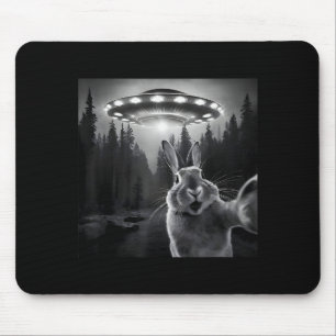 Rabbit Selfie With Ufo - Funny Bunny Graphic Alien Mouse Mat
