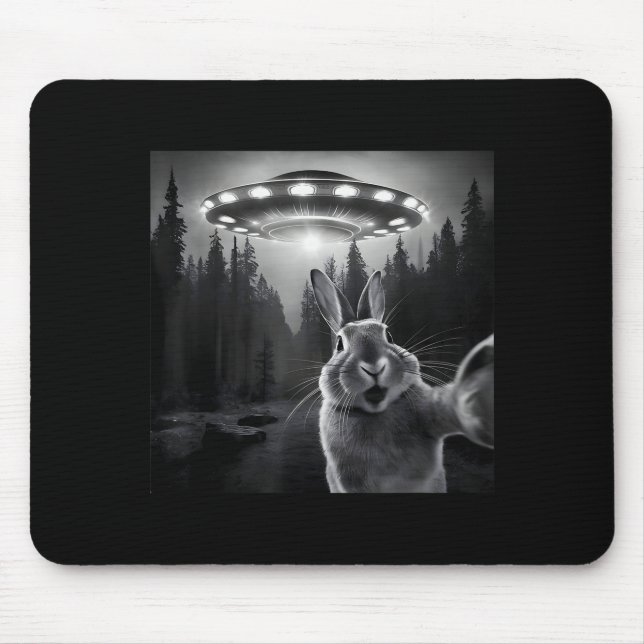 Rabbit Selfie With Ufo - Funny Bunny Graphic Alien Mouse Mat (Front)