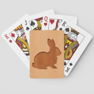 Rabbit silhouette engraved on wood design playing cards