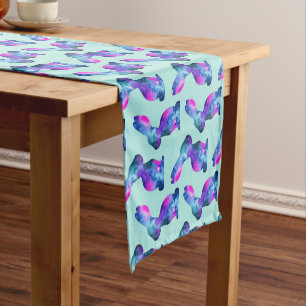 Rabbit Silhouette Pattern, Watercolor Galaxy Short Table Runner