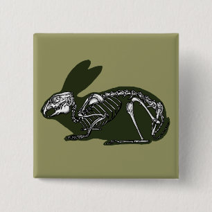rabbit skeleton 15 cm square badge