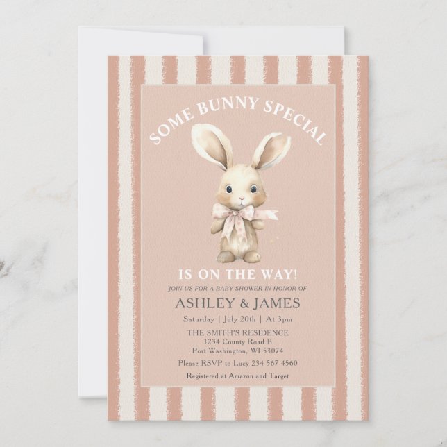  Rabbit Some Bunny is on the Way Baby Shower Invitation (Front)