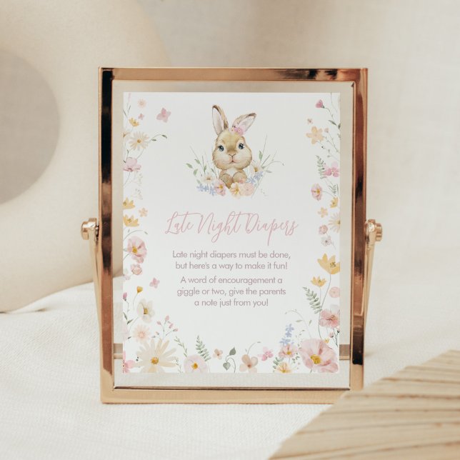 Rabbit Somebunny Baby Shower Late Night Diapers Poster (Somebunny Rabbit Baby Shower Late Night Diapers Sign)