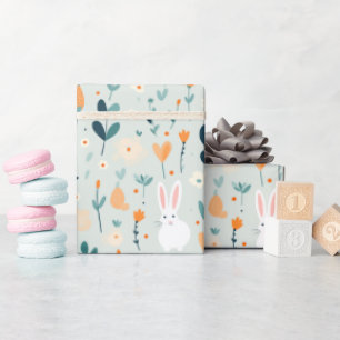 Rabbit Spring Blue And Orange Pastel  Wrapping Paper