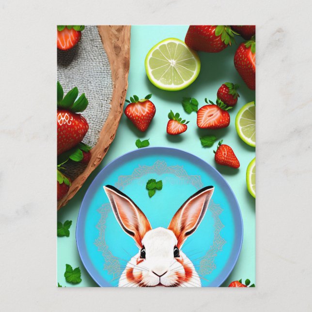Rabbit, Strawberry, Mandala, Postcrossing Postcard (Front)