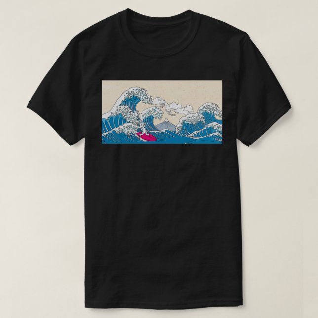 Rabbit Surfing Great Wave Off Kanagawa Surfer Rabb T-Shirt (Design Front)