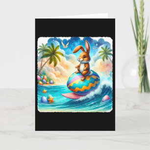 Rabbit Surfs On Giant Easter Item In Sea. Sungles Card