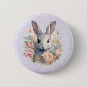 Rabbit Surrounded by Pastel Flowers Cute 6 Cm Round Badge