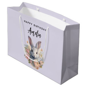 Rabbit Surrounded by Pastel Flowers Cute Birthday Large Gift Bag