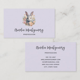 Rabbit Surrounded by Pastel Flowers Cute Business Card